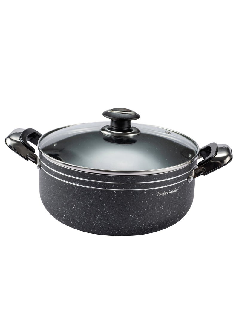 بيرفكت كيتشن طقم قدورالمنيوم مطليه جرانيت غيرلاصقه لون أسود مكون من 7 قطع مع اغطيه زجاجية - Image 4